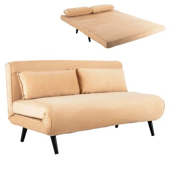 SOFABED FOR 2 PEOPLE ASMA FK3077.17 VELVET IN BEIGE COLOR 140x80x77Hcm.