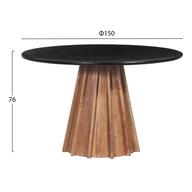 DINING TABLE ROUND DRAXX FK9688 SOLID ACACIA WOOD-BLACK MARBLE TOP Φ150x76Hcm. DINING TABLE ROUND DRAXX FK9688 SOLID ACACIA WOOD-BLACK MARBLE TOP Φ150x76Hcm.