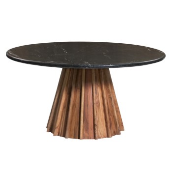 DINING TABLE ROUND DRAXX FK9688 SOLID ACACIA WOOD-BLACK MARBLE TOP Φ150x76Hcm.