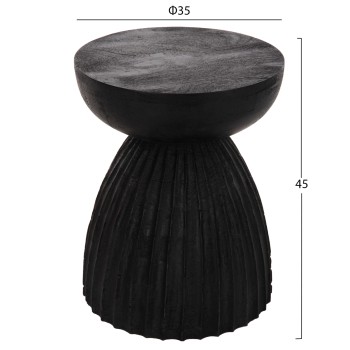 STOOL ROUND SCALLOP FK9702 SOLID MANGO WOOD IN BLACK Φ35x45Hcm. STOOL ROUND SCALLOP FK9702 SOLID MANGO WOOD IN BLACK Φ35x45Hcm.