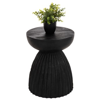 STOOL ROUND SCALLOP FK9702 SOLID MANGO WOOD IN BLACK Φ35x45Hcm.