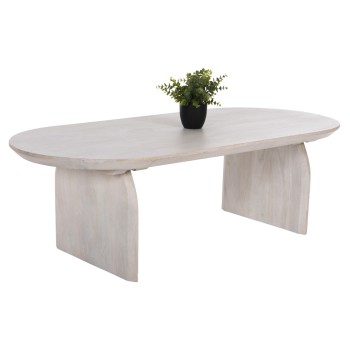 COFFEE TABLE OVAL HONKY FK9710 SOLID MANGO WOOD IN WHITE 130x60x40Hcm.