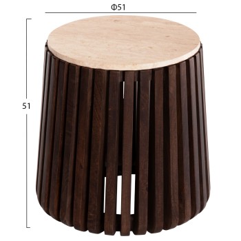 SIDE TABLE KREST FK9711 ACACIA WOOD IN LIGHT BROWN-WHITE TRAVERTINE Φ50x50Hcm. SIDE TABLE KREST FK9711 ACACIA WOOD IN LIGHT BROWN-WHITE TRAVERTINE Φ50x50Hcm.