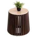 SIDE TABLE KREST FK9711 ACACIA WOOD IN LIGHT BROWN-WHITE TRAVERTINE Φ50x50Hcm.