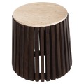 SIDE TABLE KREST FK9711 ACACIA WOOD IN LIGHT BROWN-WHITE TRAVERTINE Φ50x50Hcm.