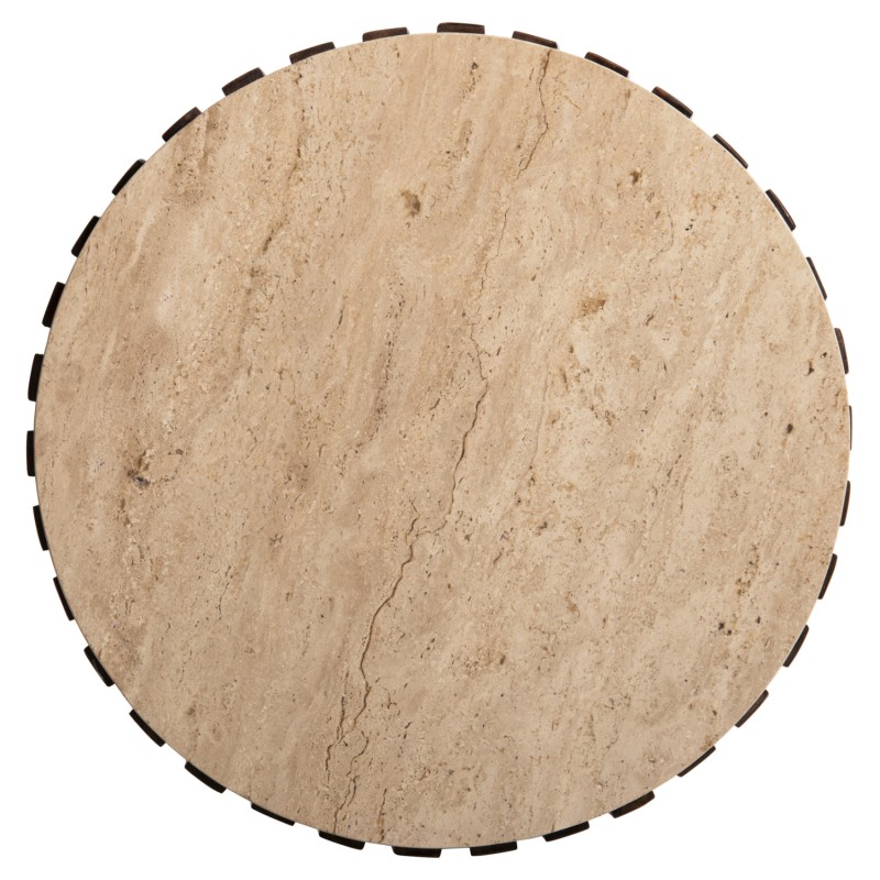 SIDE TABLE KREST FK9711 ACACIA WOOD IN LIGHT BROWN-WHITE TRAVERTINE Φ50x50Hcm.