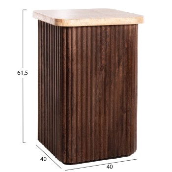 SIDE TABLE SQUARE GLADYS FK9713 SOLID MANGO WOOD-WHITE TRAVERTINE 40x40x60Hcm. SIDE TABLE SQUARE GLADYS FK9713 SOLID MANGO WOOD-WHITE TRAVERTINE 40x40x60Hcm.