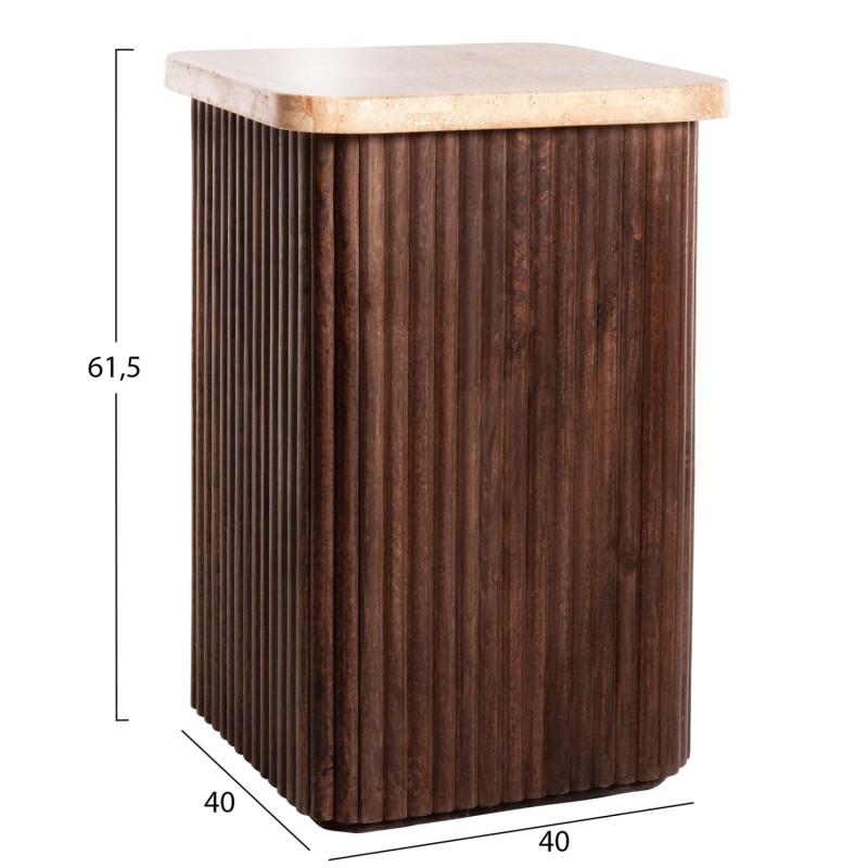 SIDE TABLE SQUARE GLADYS FK9713 SOLID MANGO WOOD-WHITE TRAVERTINE 40x40x60Hcm.