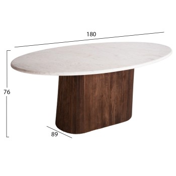 DINING TABLE OVAL PURGER FK9715 SOLID MANGO WOOD-WHITE MARBLE 180x89x76Hcm.