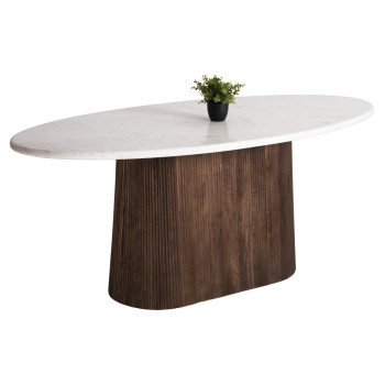 DINING TABLE OVAL PURGER FK9715 SOLID MANGO WOOD-WHITE MARBLE 180x89x76Hcm.