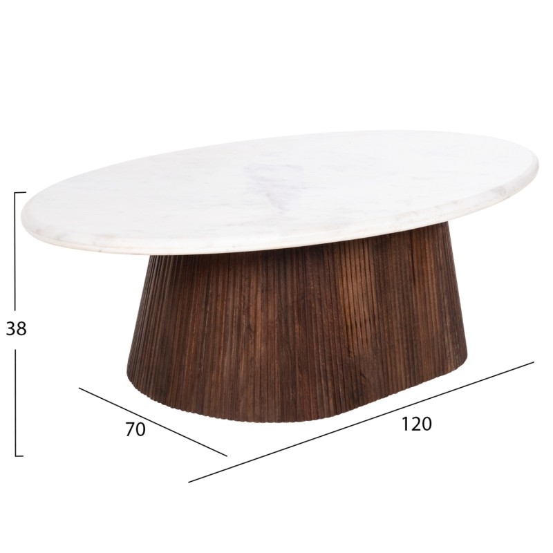 COFFEE TABLE OVAL PURGER FK9716 SOLID MANGO-WHITE MARBLE 120x70x38Hcm. COFFEE TABLE OVAL PURGER FK9716 SOLID MANGO-WHITE MARBLE 120x70x38Hcm.