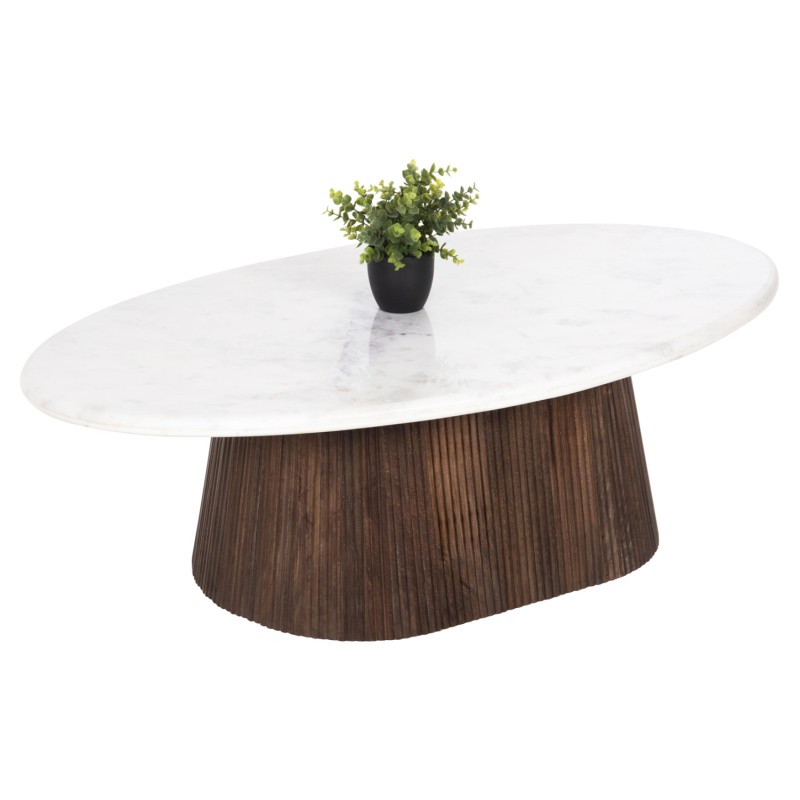 COFFEE TABLE OVAL PURGER FK9716 SOLID MANGO-WHITE MARBLE 120x70x38Hcm. COFFEE TABLE OVAL PURGER FK9716 SOLID MANGO-WHITE MARBLE 120x70x38Hcm.