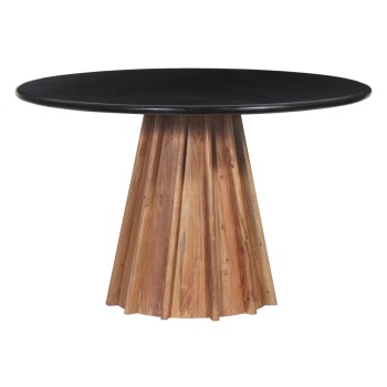 DINING TABLE ROUND DRAXX FK9687 SOLID ACACIA WOOD-BLACK MARBLE TOP Φ120x76Hcm.