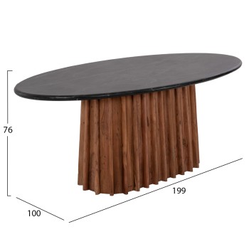 DINING TABLE OVAL DRAXX FK9689 SOLID ACACIA WOOD-BLACK MARBLE TOP 200x100x76Hcm.