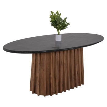 DINING TABLE OVAL DRAXX FK9689 SOLID ACACIA WOOD-BLACK MARBLE TOP 200x100x76Hcm.
