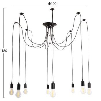 CEILING PENDANT 8-LIGHT FK4176 BLACK METAL-BLACK CABLES Φ100x180Hcm. CEILING PENDANT 8-LIGHT FK4176 BLACK METAL-BLACK CABLES Φ100x180Hcm.