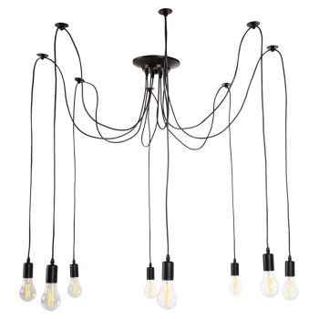 CEILING PENDANT 8-LIGHT FK4176 BLACK METAL-BLACK CABLES Φ100x180Hcm.