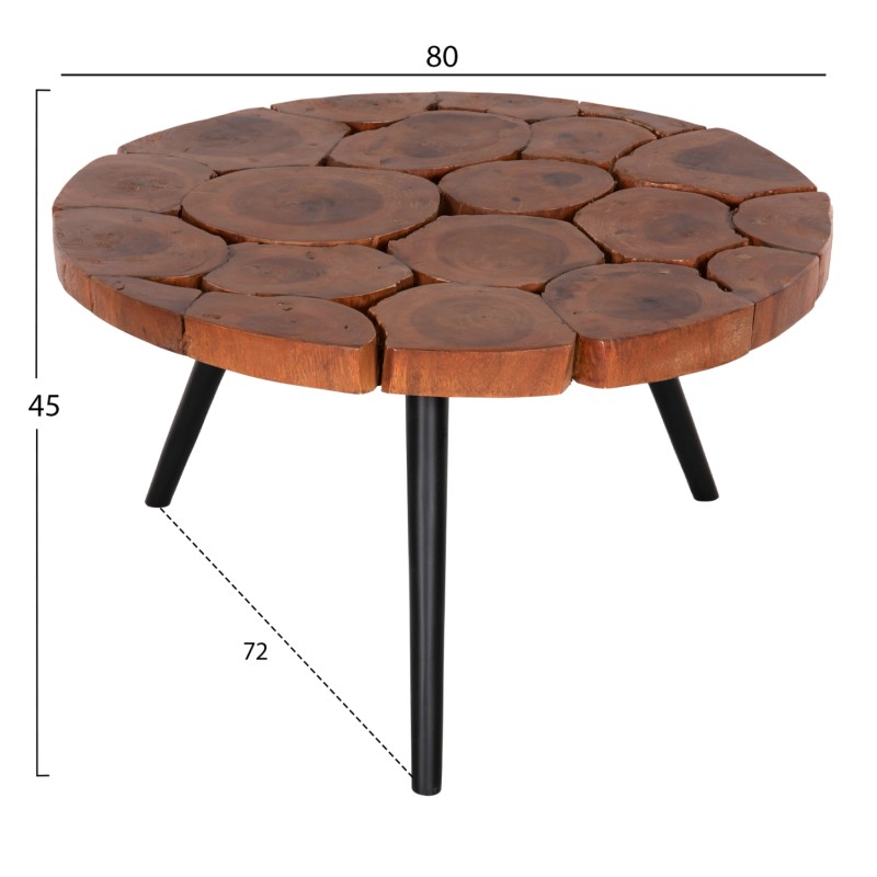 COFFEE TABLE RIBBEN FK9553 SOLID SUAR WOOD IN NATURAL-BLACK METAL LEGS Φ80x45Hcm. COFFEE TABLE RIBBEN FK9553 SOLID SUAR WOOD IN NATURAL-BLACK METAL LEGS Φ80x45Hcm.