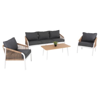 OUTDOOR LOUNGE SET 4PCS MAERLY FK6056.01 WHITE ALUMINUM-PE TWIST ROPE-ANTHRACITE CUSHIONS