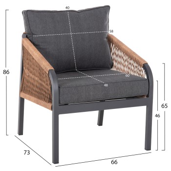 OUTDOOR LOUNGE SET 4PCS MAERLY FK6056.03 ANTHRACITE ALUMINUM-PE TWIST ROPE-ANTHRACITE CUSHIONS OUTDOOR LOUNGE SET 4PCS MAERLY FK6056.03 ANTHRACITE ALUMINUM-PE TWIST ROPE-ANTHRACITE CUSHIONS