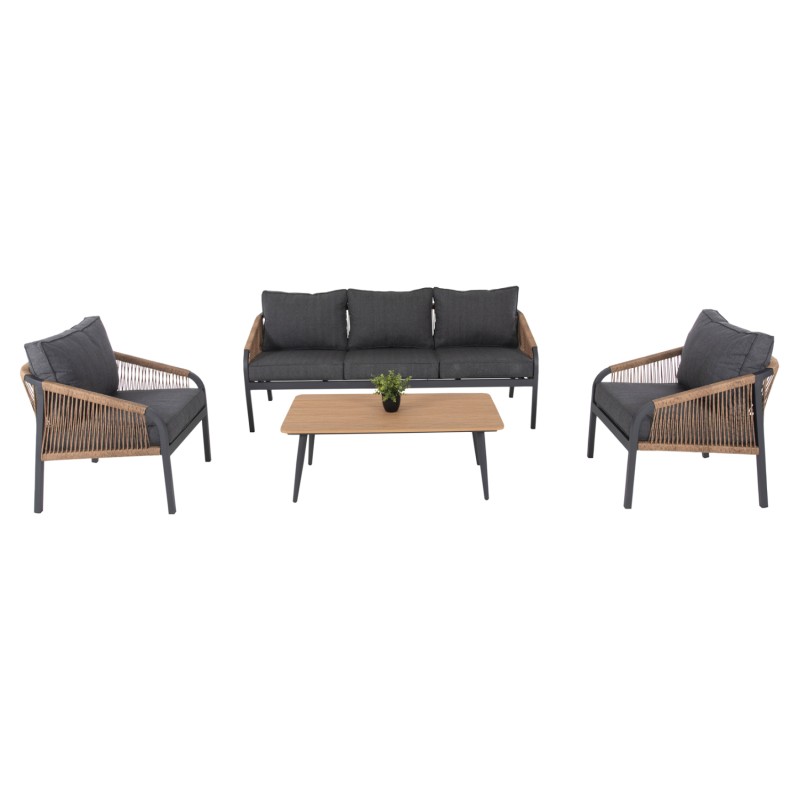 OUTDOOR LOUNGE SET 4PCS MAERLY FK6056.03 ANTHRACITE ALUMINUM-PE TWIST ROPE-ANTHRACITE CUSHIONS