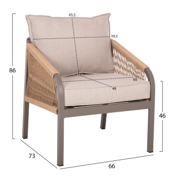 OUTDOOR LOUNGE SET 4PCS MAERLY FK6056.04 CHAMPAGNE ALUMINUM-PE TWIST ROPE-BEIGE CUSHIONS OUTDOOR LOUNGE SET 4PCS MAERLY FK6056.04 CHAMPAGNE ALUMINUM-PE TWIST ROPE-BEIGE CUSHIONS