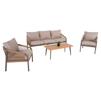 OUTDOOR LOUNGE SET 4PCS MAERLY FK6056.04 CHAMPAGNE ALUMINUM-PE TWIST ROPE-BEIGE CUSHIONS