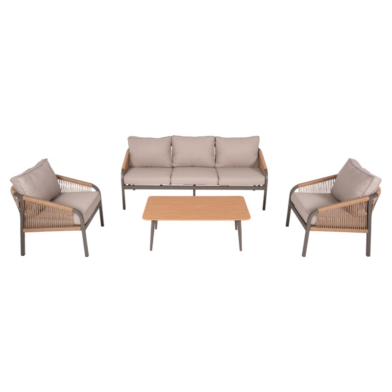 OUTDOOR LOUNGE SET 4PCS MAERLY FK6056.04 CHAMPAGNE ALUMINUM-PE TWIST ROPE-BEIGE CUSHIONS OUTDOOR LOUNGE SET 4PCS MAERLY FK6056.04 CHAMPAGNE ALUMINUM-PE TWIST ROPE-BEIGE CUSHIONS