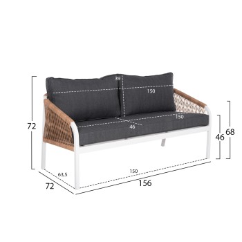 OUTDOOR SOFA 3-SEATER MAERLY FK6055.01 ALUMINUM IN WHITE-DARK BEIGE SYNTHETIC ROPE-ANTHRACITE CUSHIONS OUTDOOR SOFA 3-SEATER MAERLY FK6055.01 ALUMINUM IN WHITE-DARK BEIGE SYNTHETIC ROPE-ANTHRACITE CUSHIONS