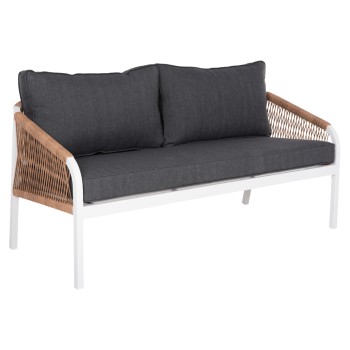 OUTDOOR SOFA 3-SEATER MAERLY FK6055.01 ALUMINUM IN WHITE-DARK BEIGE SYNTHETIC ROPE-ANTHRACITE CUSHIONS