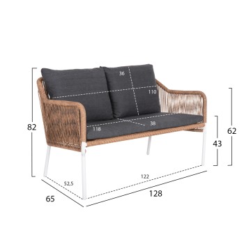 OUTDOOR 2-SEATER SOFA BAFFIN FK6054.01 ALUMINUM WHITE-PE RATTAN BEIGE-ANTHRACITE CUSHIONS