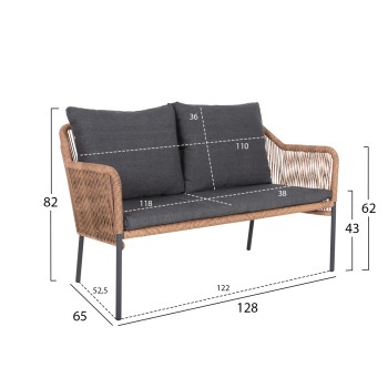 OUTDOOR 2-SEATER SOFA BAFFIN FK6054.03 ALUMINUM ANTHRACITE-PE RATTAN BEIGE-ANTHRACITE CUSHIONS