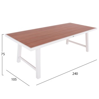 OUTDOOR ALUMINUM TABLE GOBAR FK6060.01 WHITE WITH WOOD-LIKE TABLETOP 240Χ105Χ75Hcm.