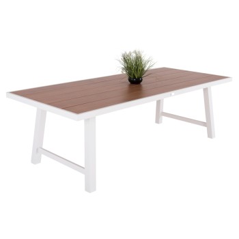 OUTDOOR ALUMINUM TABLE GOBAR FK6060.01 WHITE WITH WOOD-LIKE TABLETOP 240Χ105Χ75Hcm.
