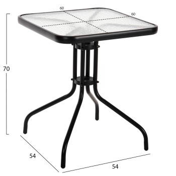 OUTDOOR TABLE SQUARE FIGO FK5035.03 BLACK METAL-GLASS TABLETOP 60Χ60Χ70Hcm