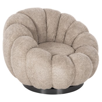 ARMCHAIR SWIVEL GRYMM FK9601.08 BROWNISH BEIGE BOUCLE-BLACK METAL BASE 95x92x68Hcm.