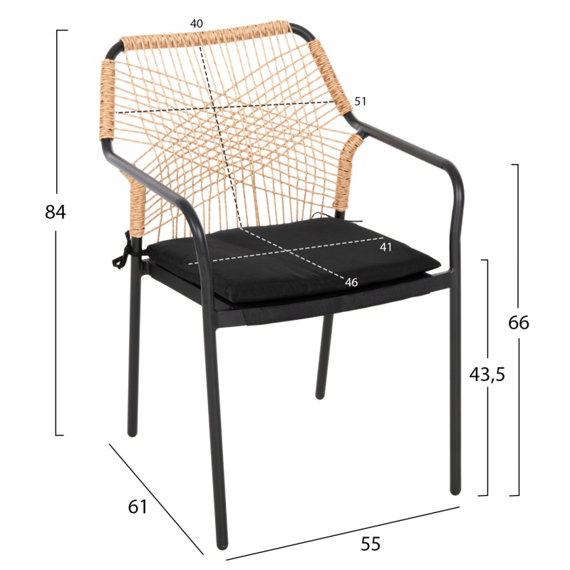 ARMCHAIR ALUMINUM TROTTER FK5865.11 DARK GREY FRAME AND BEIGE WICKER-BLACK CUSHION ARMCHAIR ALUMINUM TROTTER FK5865.11 DARK GREY FRAME AND BEIGE WICKER-BLACK CUSHION