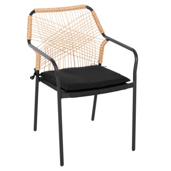 ARMCHAIR ALUMINUM TROTTER FK5865.11 DARK GREY FRAME AND BEIGE WICKER-BLACK CUSHION