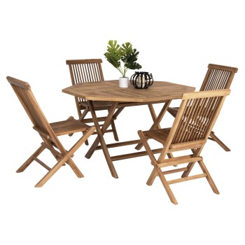 OUTDOOR DINING SET 5PCS FOLDABLE KENDALL FK11950 SOLID TEAK WOOD IN NATURAL COLOR