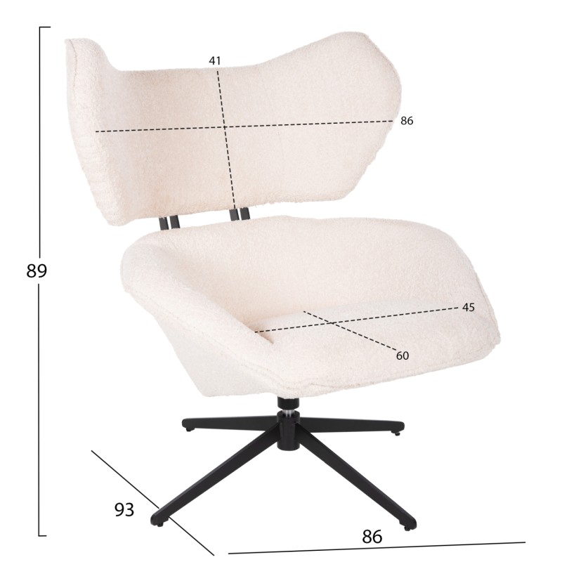 ARMCHAIR SWIVEL BRYLL FK9597.06 ECRU BOUCLE-BLACK METAL BASE 86x90x97Hcm. ARMCHAIR SWIVEL BRYLL FK9597.06 ECRU BOUCLE-BLACK METAL BASE 86x90x97Hcm.
