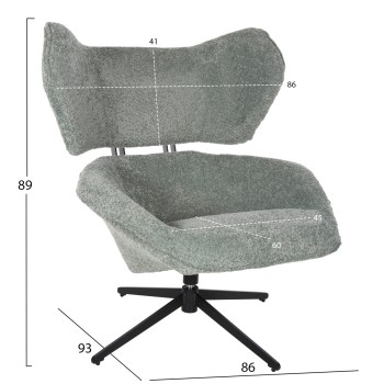ARMCHAIR SWIVEL BRYLL FK9597.05 PISTACHIO GREEN BOUCLE-BLACK METAL BASE 86x90x97Hcm. ARMCHAIR SWIVEL BRYLL FK9597.05 PISTACHIO GREEN BOUCLE-BLACK METAL BASE 86x90x97Hcm.