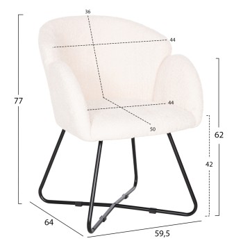 ARMCHAIR HARNIS FK9603.06 ECRU BOUCLE-BLACK METAL BASE 59.5x64x77 cm. ARMCHAIR HARNIS FK9603.06 ECRU BOUCLE-BLACK METAL BASE 59.5x64x77 cm.