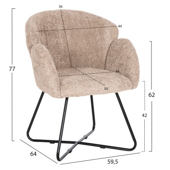 ARMCHAIR HARNIS FK9603.08 BEIGE BOUCLE-BLACK METAL BASE 59.5x64x77Hcm. ARMCHAIR HARNIS FK9603.08 BEIGE BOUCLE-BLACK METAL BASE 59.5x64x77Hcm.