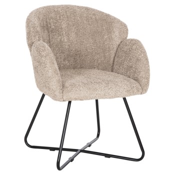 ARMCHAIR HARNIS FK9603.08 BEIGE BOUCLE-BLACK METAL BASE 59.5x64x77Hcm.