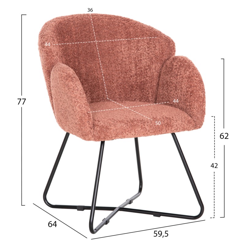 ARMCHAIR HARNIS FK9603.02 PINK BOUCLE-BLACK METAL BASE 59.5x64x77Hcm. ARMCHAIR HARNIS FK9603.02 PINK BOUCLE-BLACK METAL BASE 59.5x64x77Hcm.