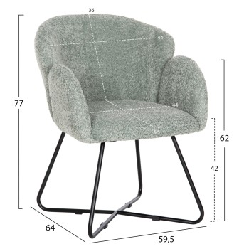 ARMCHAIR HARNIS FK9603.05 PISTACHIO GREEN BOUCLE-BLACK METAL BASE 59.5x64x77Hcm. ARMCHAIR HARNIS FK9603.05 PISTACHIO GREEN BOUCLE-BLACK METAL BASE 59.5x64x77Hcm.