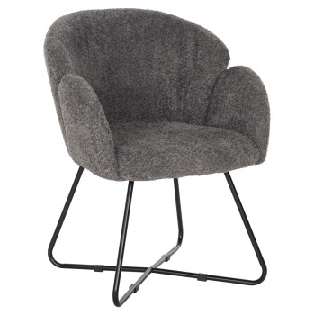 ARMCHAIR HARNIS FK9603.01 GREY BOUCLE-BLACK METAL BASE 59,5x64x77Hcm.