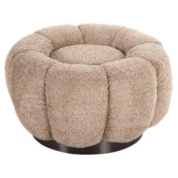 STOOL ROUND GRYMM FK9602.08 BEIGE BOUCLE-BLACK METAL BASE Φ60x31Hcm.
