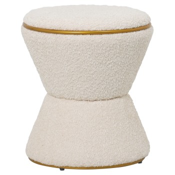 STOOL ROUND LINNER FK9604.16 BOUCLE FABRIC ECRU-GOLD DETAIL Φ38,5x43Hcm.