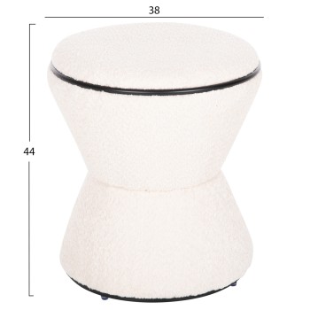 STOOL ROUND LINNER FK9604.06 BOUCLE FABRIC ECRU-BLACK DETAIL D38x44 cm. STOOL ROUND LINNER FK9604.06 BOUCLE FABRIC ECRU-BLACK DETAIL D38x44 cm.